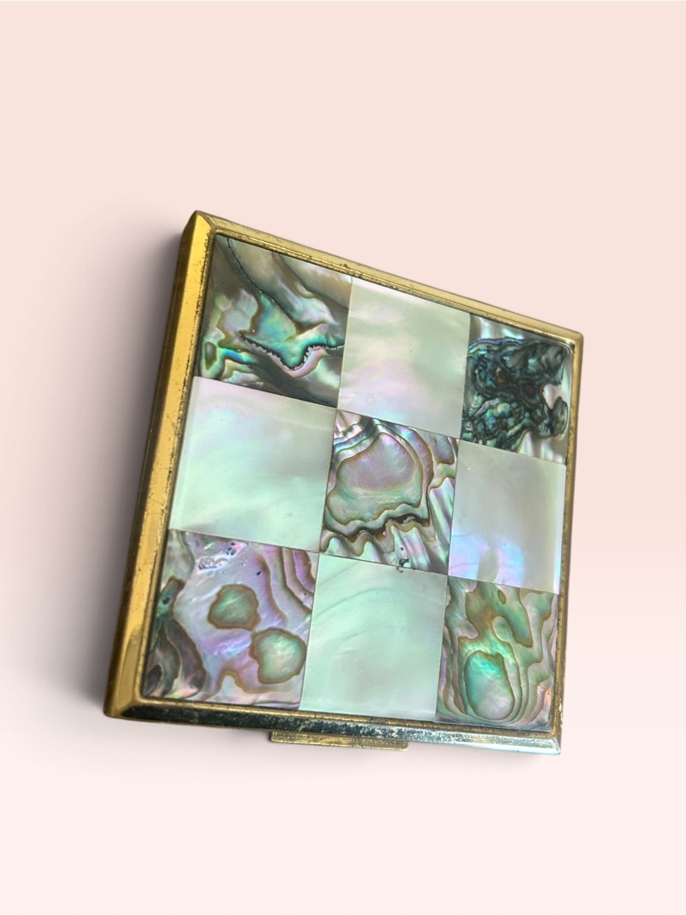 Vintage Abalone & Mother of Pearl Gold-Tone Powder Compact